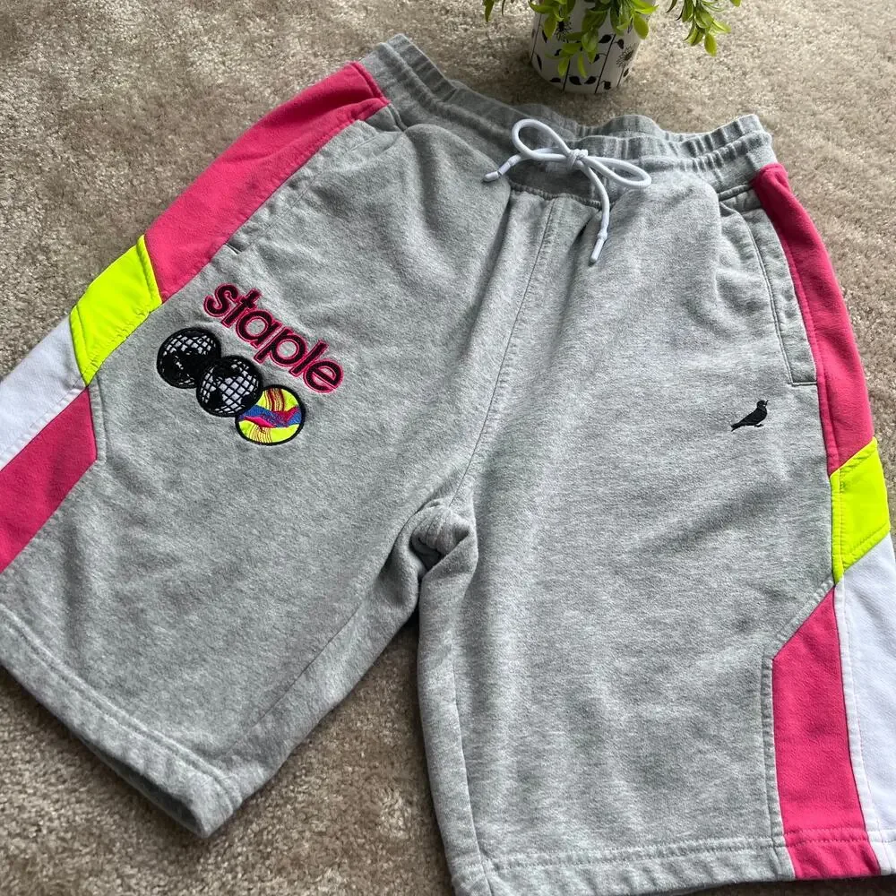 Staple Pigeon Men's Light Gray Sweat Shorts Multi-Colored Sides Size Large